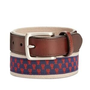 Club Room Mens Preppy Lobster Webbing Ribbon Belt Navy